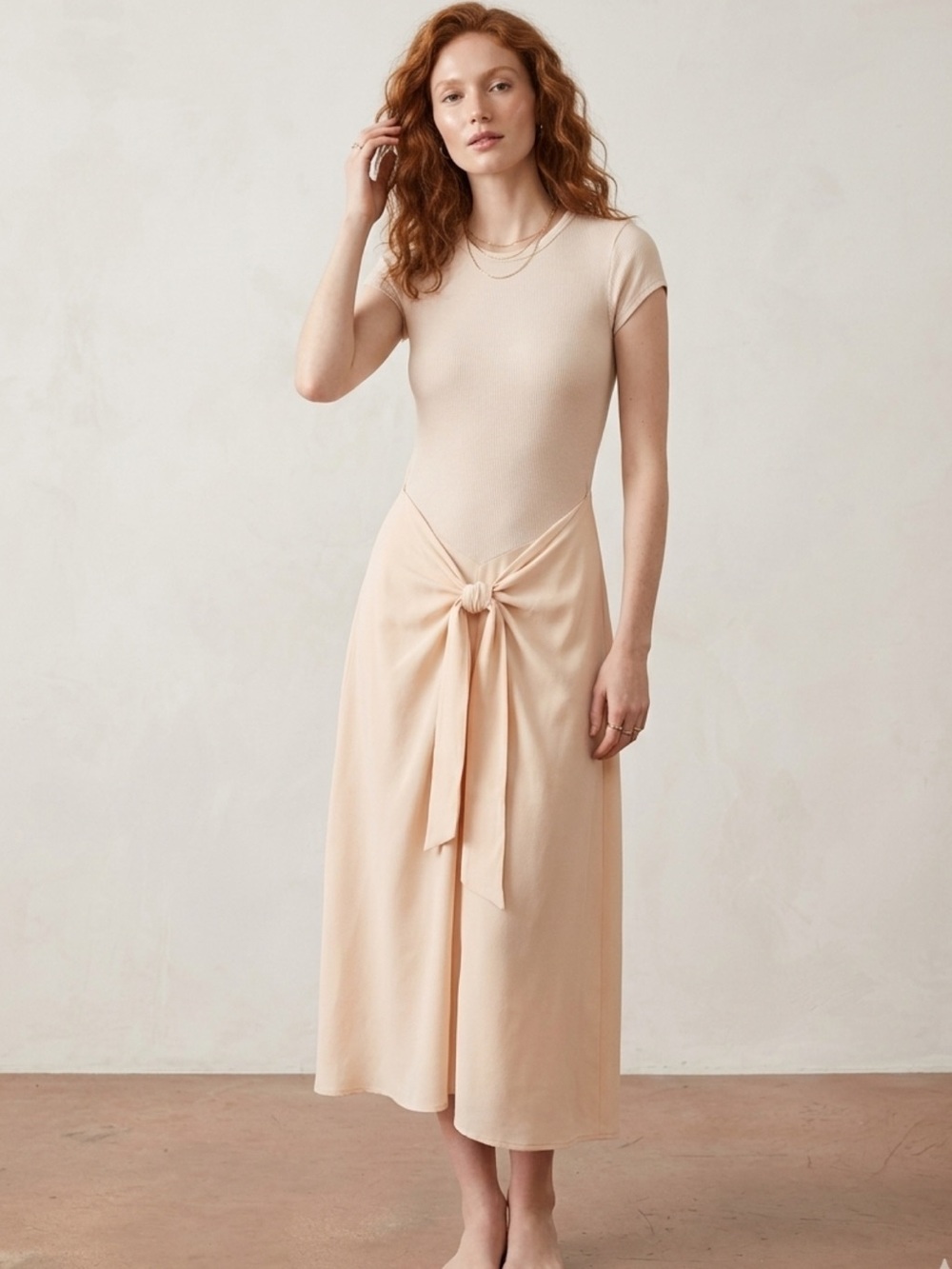 dh New York Rossana Mixed Media Knit Tie Front Midi Dress L